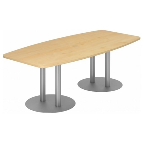 Conferentietafel KARAT S 22 S met licht esdoornhouten oppervlak en twee zilverkleurige zuulpoten van hjh OFFICE PRO
