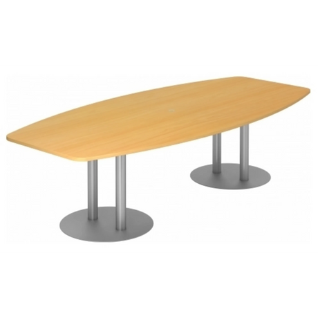 Conferentietafel KARAT S 28 S in beukenlook met twee zilverkleurige zuilpoten van hjh OFFICE PRO