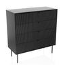 Zwarte Commode KARBY K met vier geribbelde laden en slanke metalen poten van hjh LIVING
