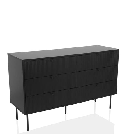 Zwart Dressoir KARBY S met geribbelde fronten en zes lades van hjh LIVING
