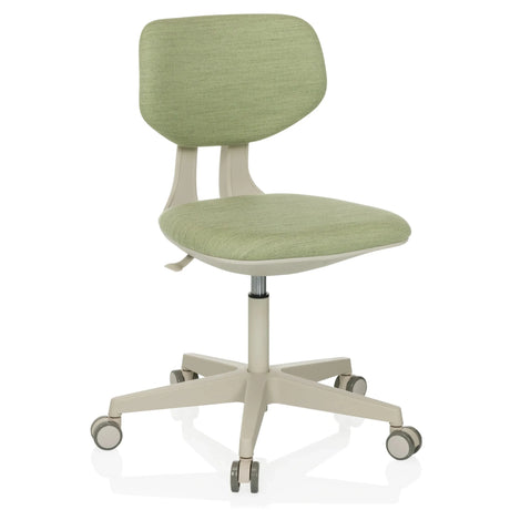 Kinder bureaustoel KID CLASSIC met groene stofbekleding en beigekleurd onderstel op wieltjes van hjh OFFICE