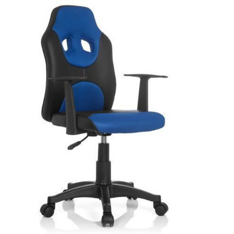 Kinder bureaustoel KID GAME AL in zwart-blauw met twee armleuningen en wielen van hjh OFFICE