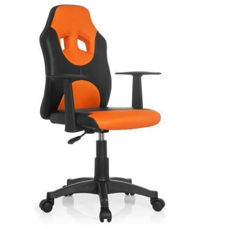 Kinder bureaustoel KID GAME AL in zwart-oranje met armleuningen en zwenkwielen van hjh OFFICE