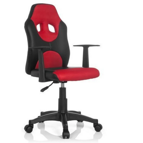 Kinder bureaustoel KID GAME AL in zwart-rood met armleuningen en wieltjes van hjh OFFICE