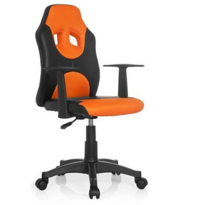 Kinder bureaustoel KID GAME AL in zwart-oranje met armleuningen en zwenkwielen van hjh OFFICE