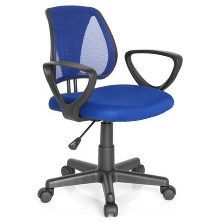 Donkerblauwe Kinder bureaustoel KIDDY CD met netrugleuning en zwarte armleuningen van hjh OFFICE