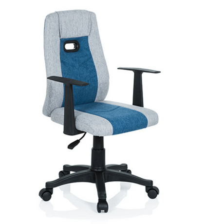 Kinder bureaustoel KIDDY EXTRA in grijs en blauw met zwarte armleuningen en wieltjes van hjh OFFICE