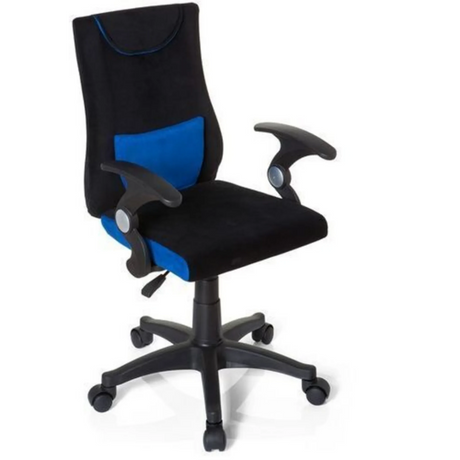 Kinder bureaustoel KIDDY PRO AL in zwart en blauw met armleuningen en zwenkwielen van hjh OFFICE