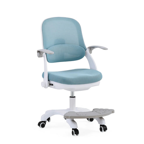 Kinderbureaustoel Kiddy Smart Step in blauw met wit frame en geïntegreerde voetensteun van hjh OFFICE