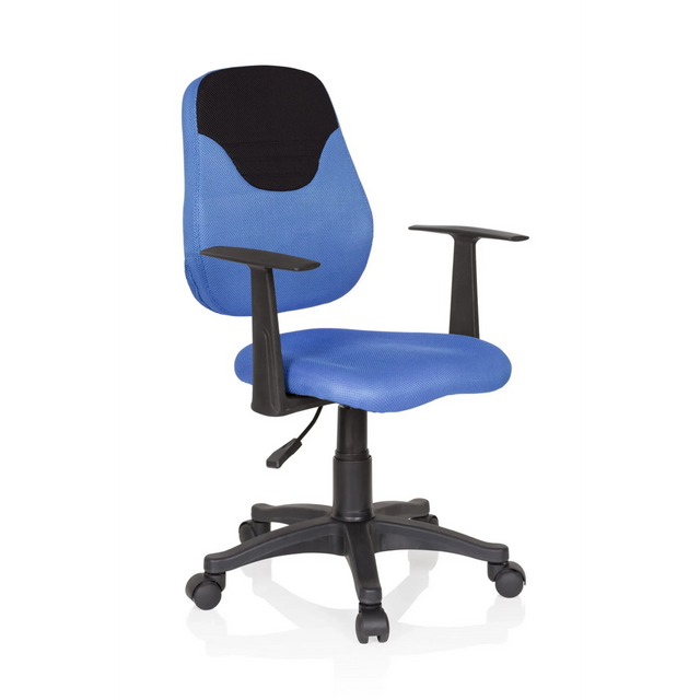 Blauw-zwarte Kinder bureaustoel KIDDY STYLE met netbespanning en armleuningen van hjh OFFICE