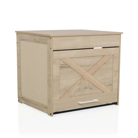 Kattenhuis KITTY PAWBOX 1 in eikenlook met X-verstijving aan de voorzijde en witte handgreep van hjh LIVING