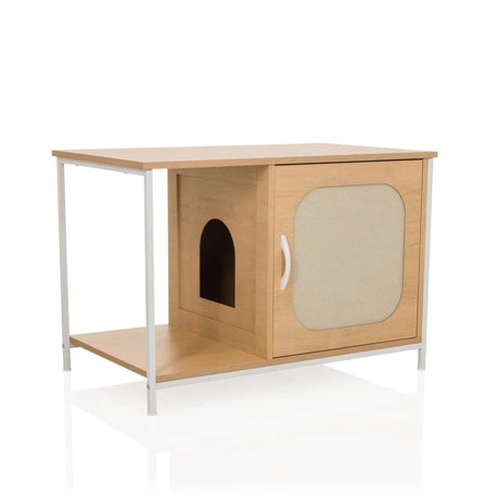Kattenhuis KITTYHOME 1 in beukenlook met wit metalen frame en geïntegreerde slaapplek van hjh LIVING