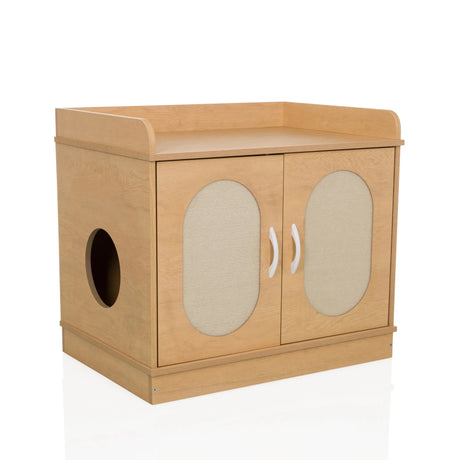 Kattenhuis KITTYHOME 2 van licht beukenhout met twee deuren en ronde openingen van hjh LIVING