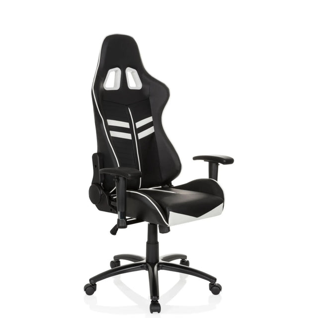 Gamestoel LEAGUE PRO in zwart-wit met geïntegreerde hoofdsteun en armleuningen van hjh OFFICE