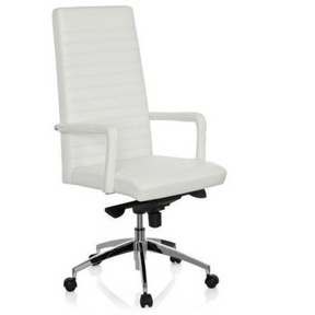 Witte Professionele directiestoel LENGA met gestikte bekleding en verchroomd onderstel van hjh OFFICE