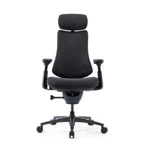 High end bureaustoel LiberNovo Omni Pro in donkergrijs met hoofdsteun en verstelbare armleuningen van Libernovo