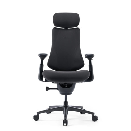 High end bureaustoel LiberNovo Omni Pro in donkergrijs met hoofdsteun en verstelbare armleuningen van Libernovo