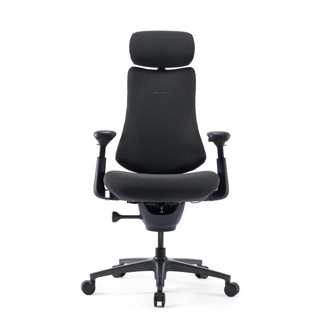 High end bureaustoel LiberNovo Omni Pro in donkergrijs met hoofdsteun en verstelbare armleuningen van Libernovo