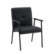 Zwarte gestoffeerde stoel Lifea Flex van kunstleer met armleuningen en een slank metalen frame van hjh LIVING