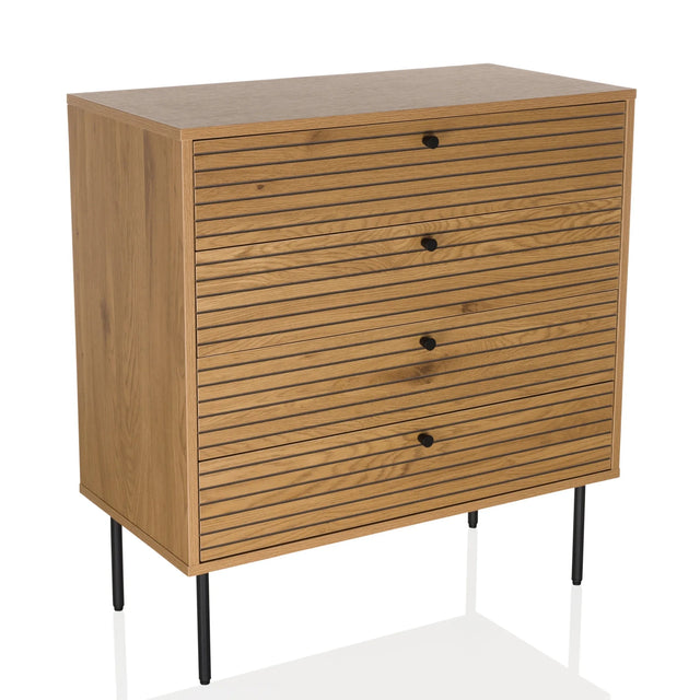 Commode LINNO K in eikenlook met geribbelde ladefronten en zwarte poten van hjh LIVING