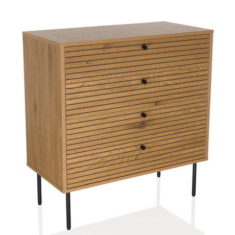 Commode LINNO K in eikenlook met geribbelde ladefronten en zwarte poten van hjh LIVING