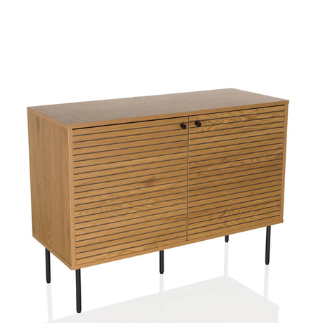 Dressoir LINNO S in eikenlook met geribbelde fronten en zwarte metalen poten van hjh LIVING