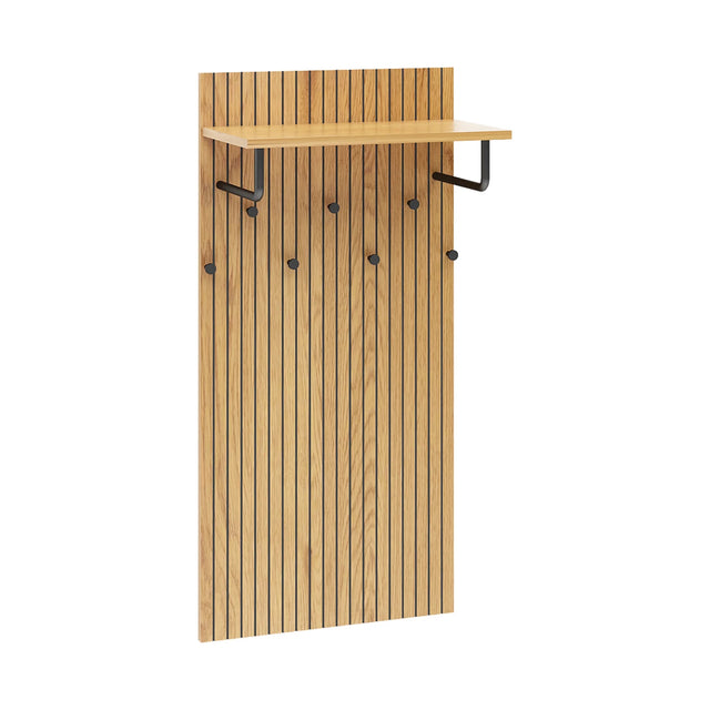 Wandkapstok LINNO SPACE in eikenlook met zwarte legplank en zes haken van hjh LIVING