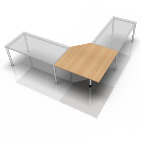 Trapezvormig bureau LT12 met een eikenkleurig blad en witte poten van hjh OFFICE PRO