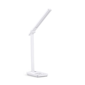 Witte bureaulamp Lumanova D1 met smalle lampkop en platte voet van hjh OFFICE