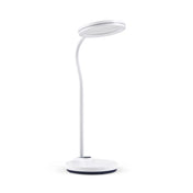 Witte bureaulamp Lumanova D5 met ronde lampenkap en gebogen voet van hjh OFFICE
