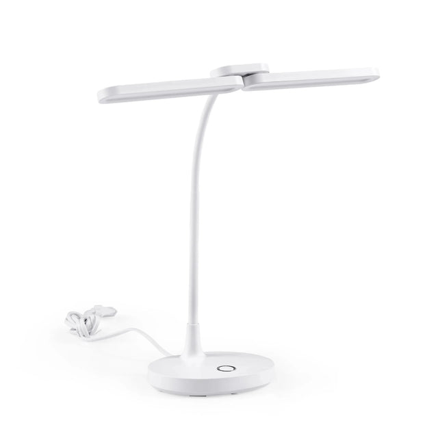 Witte bureaulamp Lumanova D6 met flexibele hals en ronde voet van hjh OFFICE