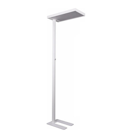 Witte staande lamp LUMANOVA met platte LED-lampenkap en slanke voet van hjh OFFICE