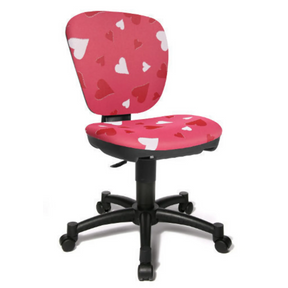 Kinder bureaustoel MAXX KID in roze met wit en rood hartjespatroon op zwart kruisvoet van Topstar