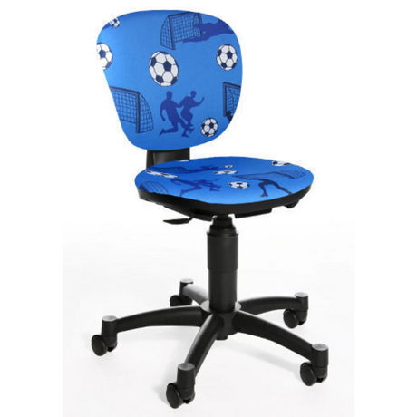 Blauwe Kinder bureaustoel MAXX KID met voetbalmotief en zwart kruisvoet met zwenkwielen van Topstar