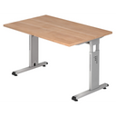 Hoogteverstelbaar bureau MEGA 12 S met walnotenblad en zilveren frame van hjh OFFICE PRO