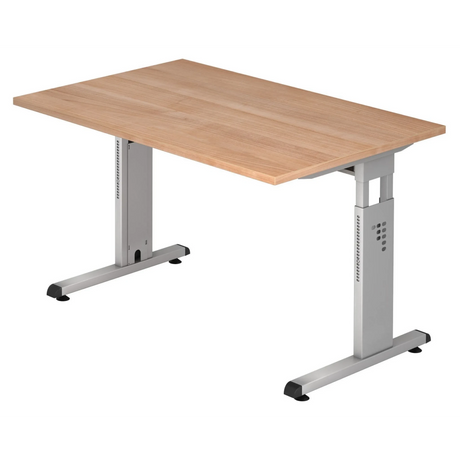 Hoogteverstelbaar bureau MEGA 12 S met walnotenblad en zilveren frame van hjh OFFICE PRO