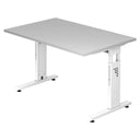 Hoogteverstelbaar bureau MEGA 12 W met grijs tafelblad en wit onderstel van hjh OFFICE PRO