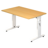Hoogteverstelbaar bureau MEGA 12 W in beuken en wit met T-poten frame van hjh OFFICE PRO