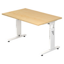 Hoogteverstelbaar bureau MEGA 12 W in esdoorn en wit met T-pootonderstel van hjh OFFICE PRO