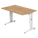 Hoogteverstelbaar bureau MEGA 12 W in knoestige eik en wit met T-poot frame van hjh OFFICE PRO
