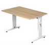 Hoogteverstelbaar bureau MEGA 12 W met eikenkleurig blad en wit onderstel van hjh OFFICE PRO