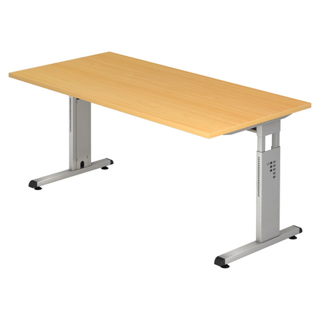 Hoogteverstelbaar bureau MEGA 16 S in beukenlook met zilverkleurig frame van hjh OFFICE PRO