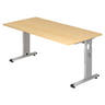 Hoogteverstelbaar bureau MEGA 16 S met esdoornhouten blad en zilveren frame van hjh OFFICE PRO