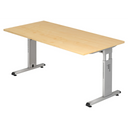 Hoogteverstelbaar bureau MEGA 16 S met esdoornhouten blad en zilveren frame van hjh OFFICE PRO