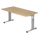 Hoogteverstelbaar bureau MEGA 16 S in eikenlook met zilveren frame van hjh OFFICE PRO