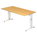 Hoogteverstelbaar bureau MEGA 16 W in beuken en wit met T-poot onderstel van hjh OFFICE PRO