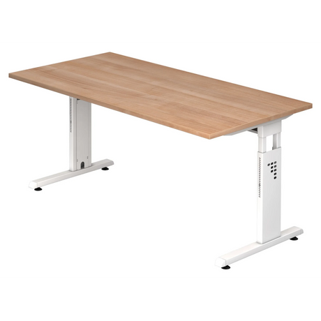 Hoogteverstelbaar bureau MEGA 16 W met walnootblad en wit onderstel van hjh OFFICE PRO
