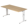 Hoogteverstelbaar bureau MEGA 16 W in eiken en wit met T-poten van hjh OFFICE PRO