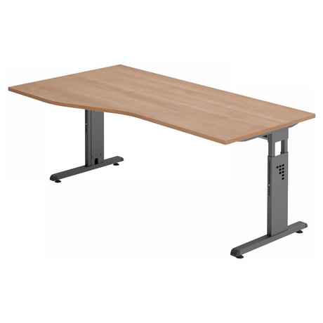 Hoogteverstelbaar bureau MEGA 18 G in walnoot-look met grafietkleurig frame van hjh OFFICE PRO