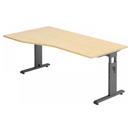 Hoogteverstelbaar bureau MEGA 18 G met esdoornhouten blad en grafietkleurig frame van hjh OFFICE PRO
